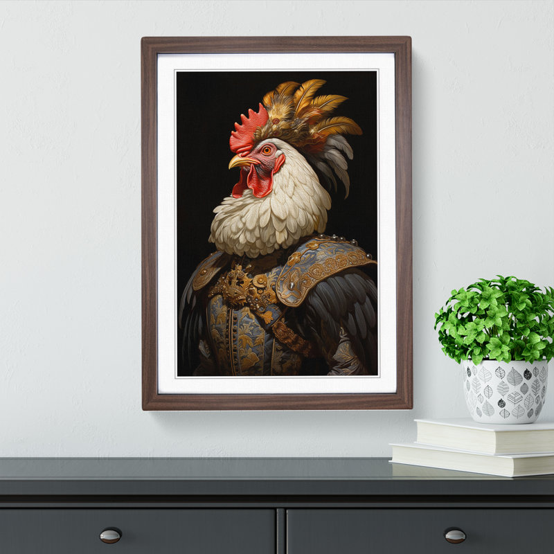 Chicken Baroque - Single Picture Frame Print on Wood, Walnut Framed, 34cm H x 25cm W x 2cm D