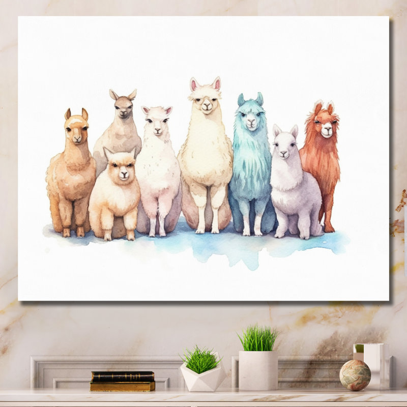 «Herd of Colorful Alpacas I», reproduction sur toile, 30" H x 40" W, Toile tendue