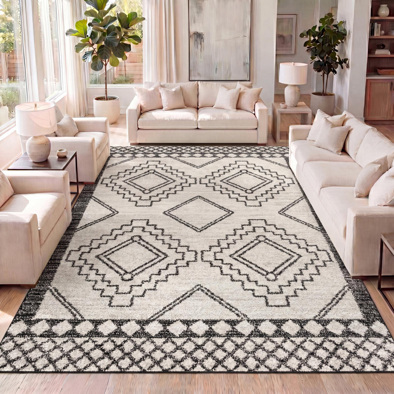 Amir Moroccan Beni Souk Cream/Black Rug, Rectangle 9' x 12'