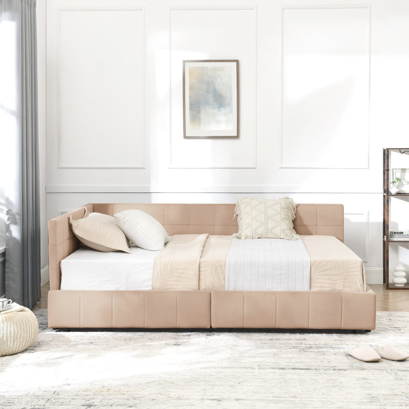 Lit de jour confortable et double avec velours - Cadre de lit rose pour support de dossier de chambre à coucher, Rose