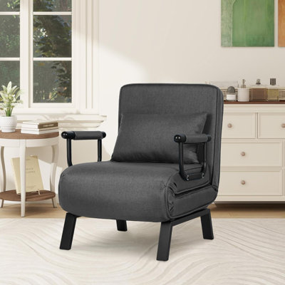 21.6" Convertible Chair Bed Sleeper With 5-Position Adjustable Backrest & Pillow