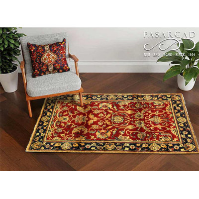 Morganti One-of-a-Kind 3'x5' Wool Area Rug Red , Navy Blue , Gold , Malibu