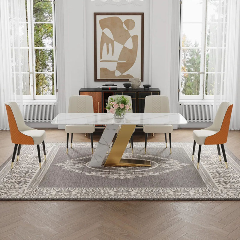 Chaise de salle à manger en similicuir avec accoudoirs , Orange/beige