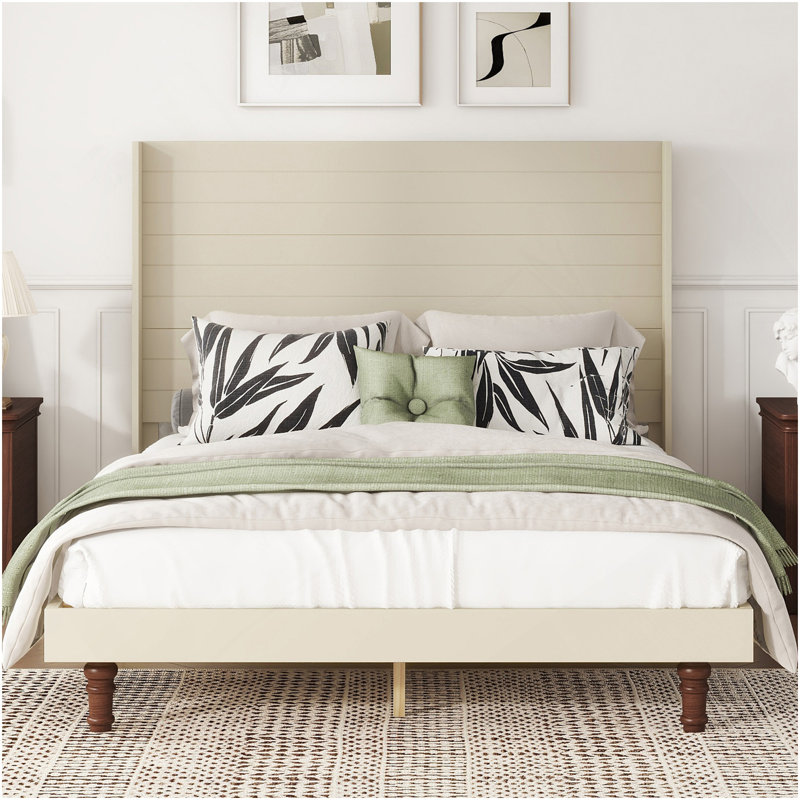 Stylish High Headboard Bed, 54 "High Headboard, High Quality, Comfortable High  Back Design Ideal For Reading Or Relaxing, Queen Size, Beige