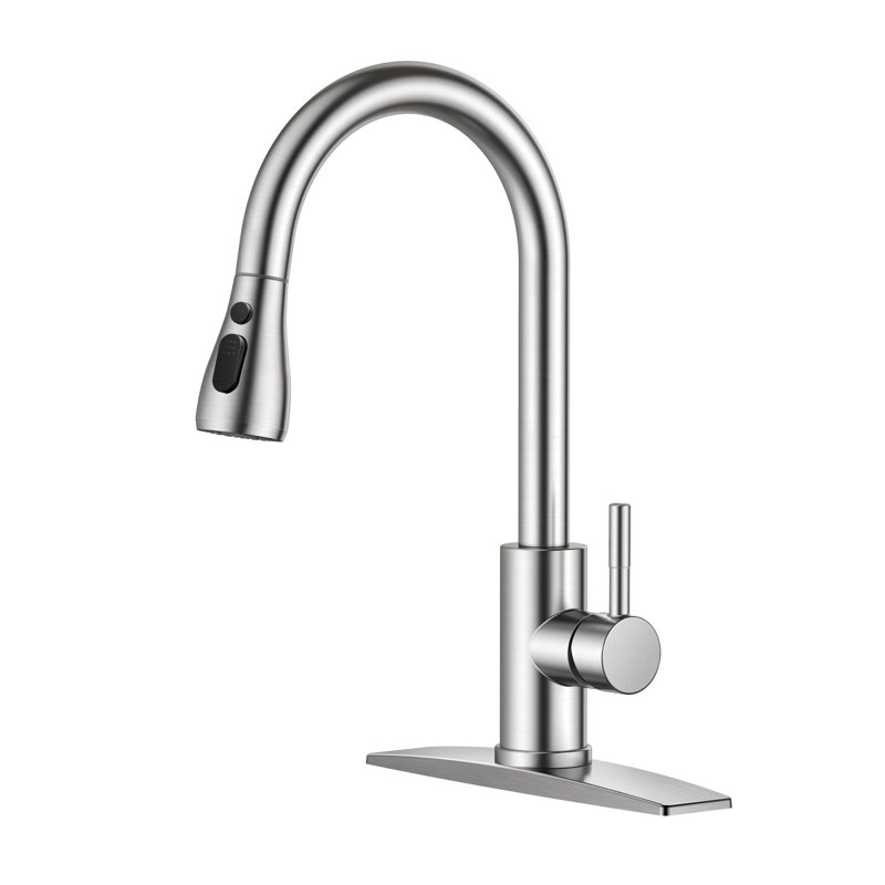 Brushed Nickel Stainless Steel Kitchen Faucet with Pull-Out Spray