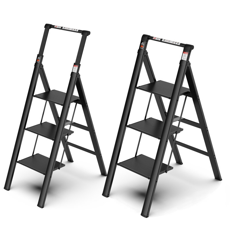 Échelle pliante en aluminium à 3 étages Dowden avec marches larges et antidérapantes, poignée rétractable - escabeau pliable