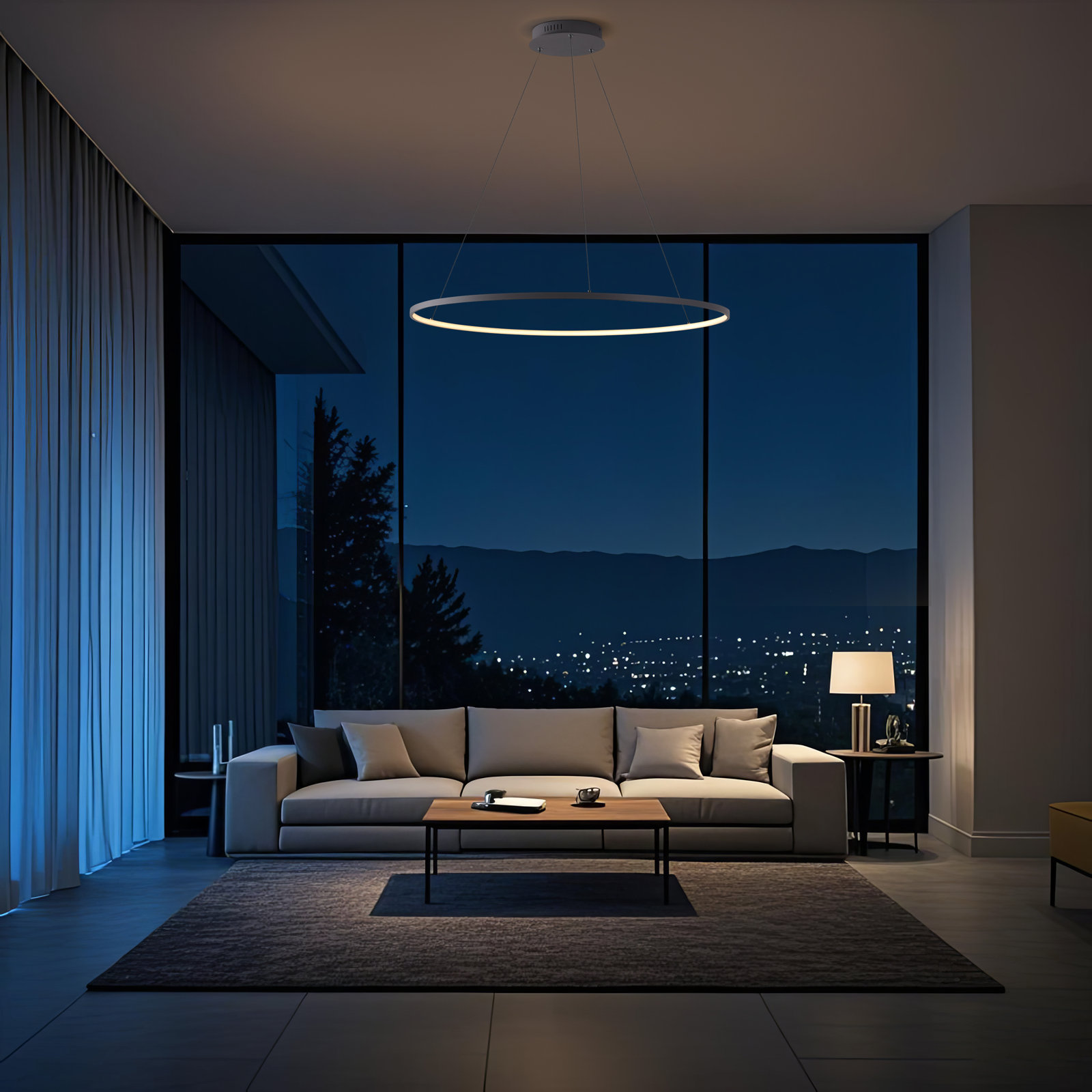 Odin Single Light Dimmable LED Pendant, 0.75" H x 34.88" W x 34.88" D, Gray