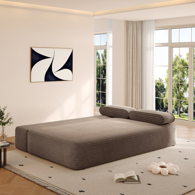 Canapé sans cadre 78,7 po, canapé-lit convertible 2-en-1 avec 3 coussins - tissu velours côtelé moelleux, canapé 3 places multifonctionnel pour petits espaces, appartements et chambres à coucher, chameau