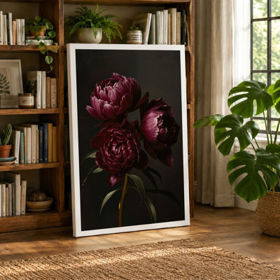 Burgundy Peonies Botanical - Wrapped Canvas