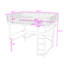 Lit mezzanine en métal avec bureau en forme de L, bande lumineuse à DEL, station de charge, plateau de tour pour PC et zone de suspension-129458570-129458569
