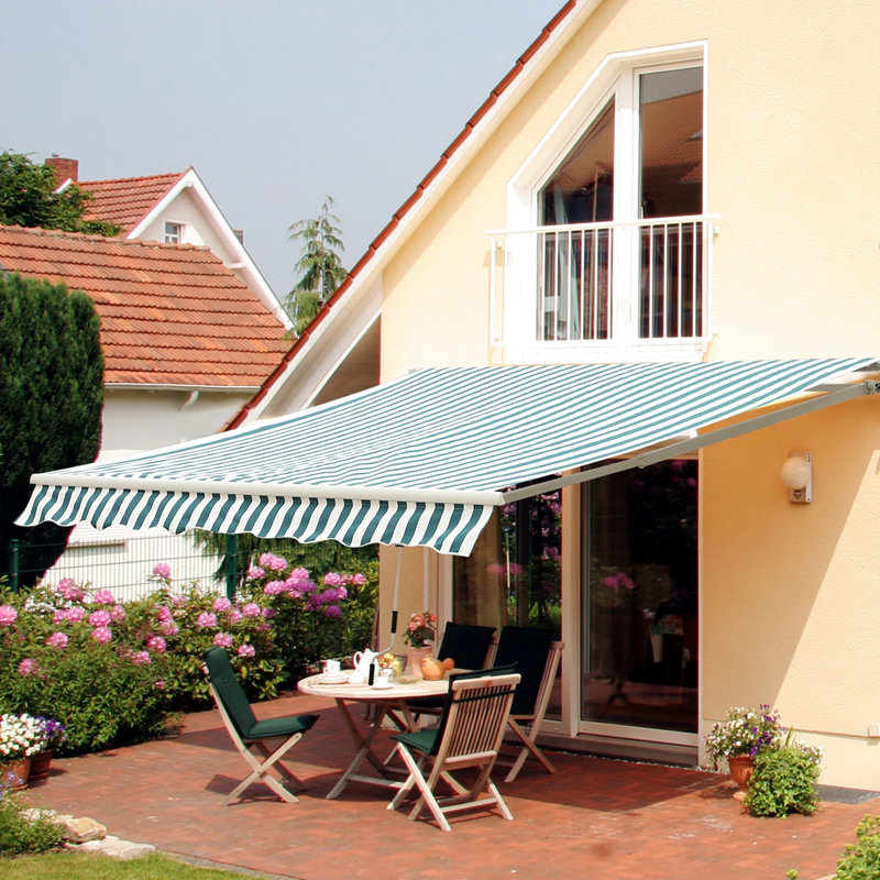 Auvent rétractable 12 pi x 10 pi. Et eau -, manivelle manuelle, cadre en aluminium pour patio, terrasse, cour. Auvent de terrasse. Pare-soleil avec tissu aquatique, confort de patio.