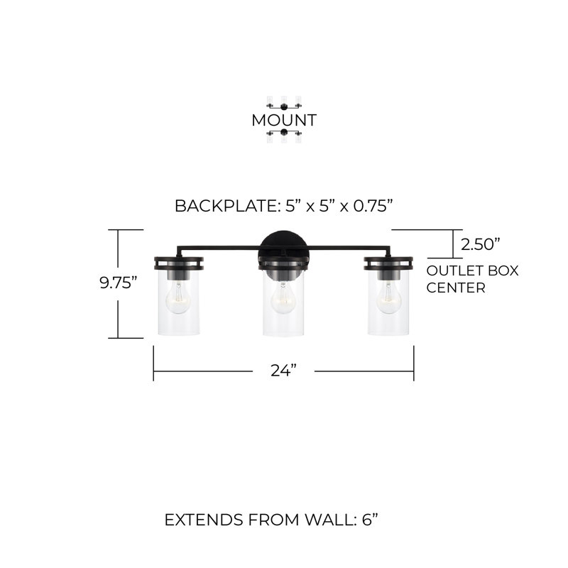 3 - Light Dimmable Vanity Light, Matte Black