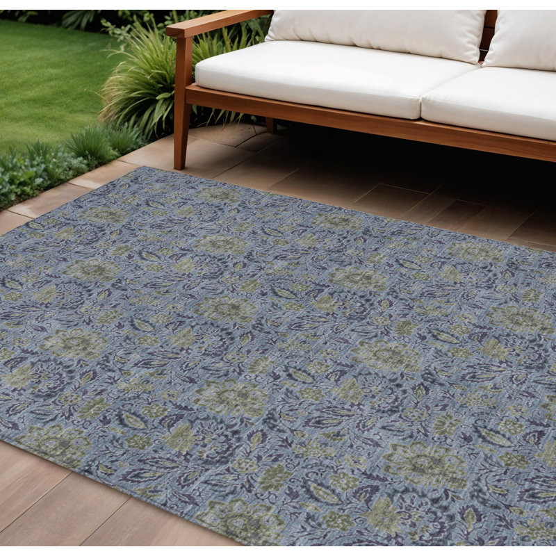 Tapis intérieur lavable floral bleu marine et gris 9 pi x 12 pi HomeRoots