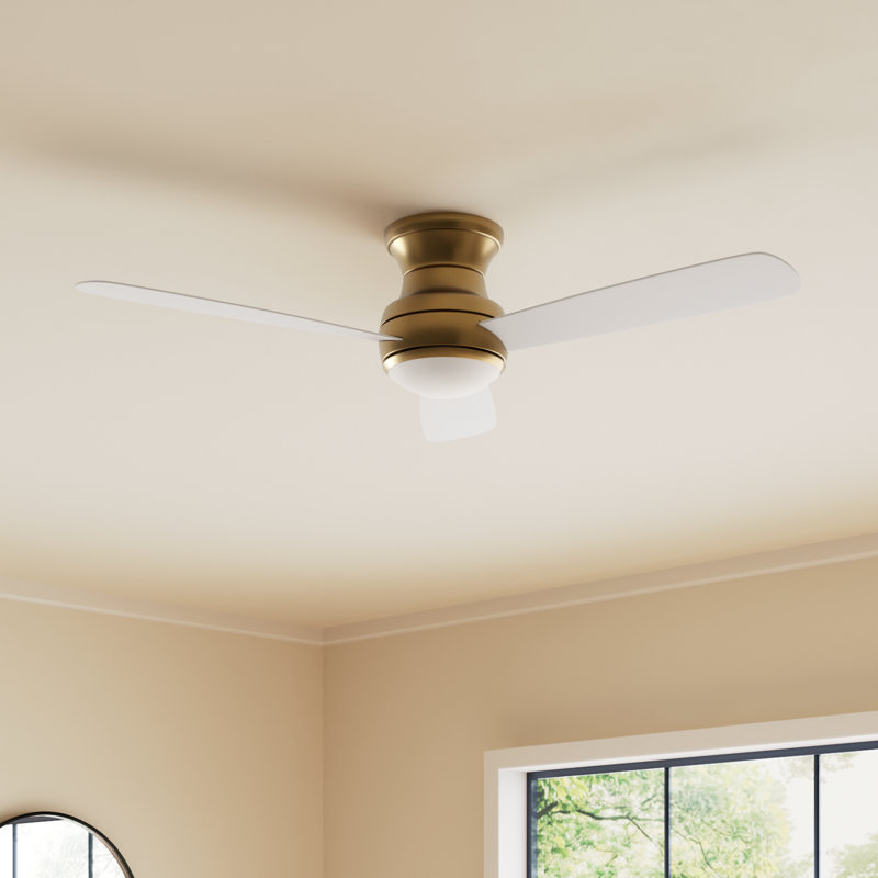 Keed 52'' Ceiling Fan with LED Lights, Satin Brass, Matte White