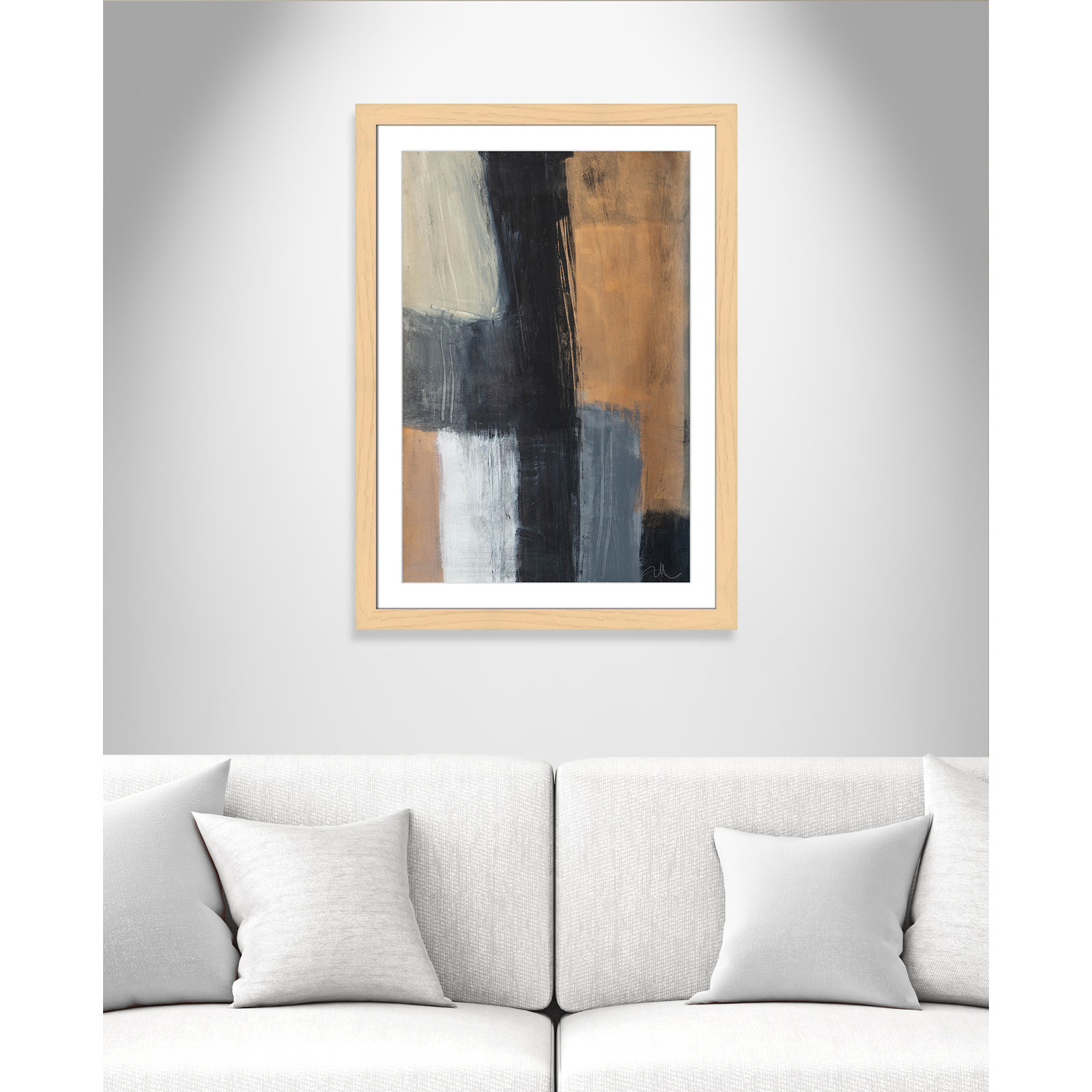 Calderon "Metallic Slate II" Print, 37" H x 27" W x 1.25" D, Natural Cube Frame Matted