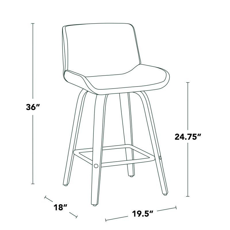 Santi Fixed-Height Counter Stool - Set Of 2, Black Faux Leather/Walnut Frame, Counter Stool (24” Seat Height)