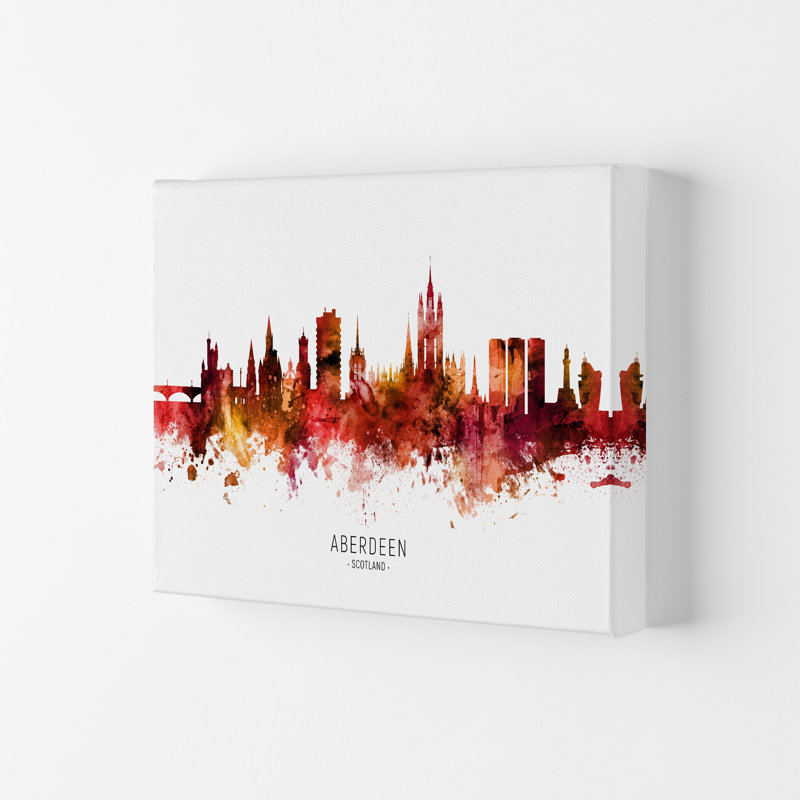 Aberdeen Scotland Skyline Red City Name by Michael Tompsett - Print, Wrapped Canvas, 59.4cm H x 84cm W x 4cm D
