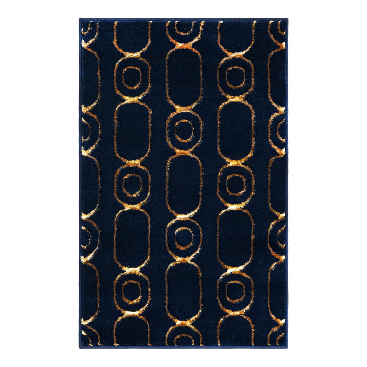 Latitude Run® Column Novica Rug Navy Blue and Gold