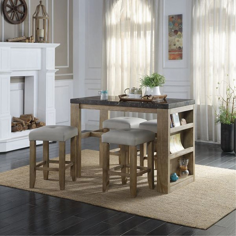 Ensemble de tabourets transitionnels à hauteur de comptoir 2 pièces, meubles de cuisine en bois avec siège en similicuir gris et gris