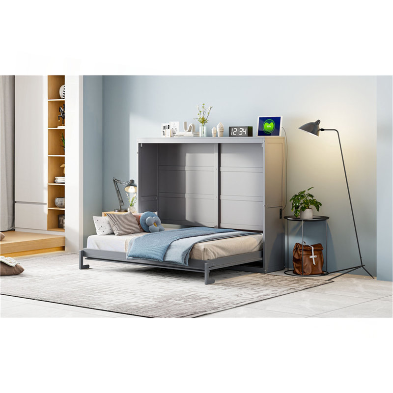 Grand lit escamotable mural, Grey, Queen
