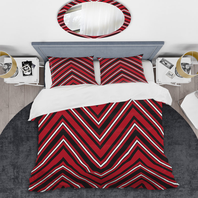 Chevron noir rayé - ensemble de housse de couette abstrait - microfibre de polyester