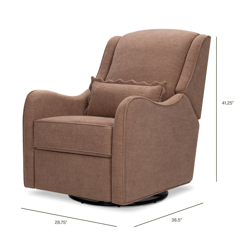 Performance Dusty Rose Eco-Basketweave Swivel Recliner with Wood Base