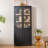74.5''H Ash Wood Grain Display Cabinet, Bookcase With Glass Doors & Adjustable Shelves, Mid-Century Modern Bookshelf, Curio Cabinet For Hallways, Livingroom Kitchen & Office - Black
