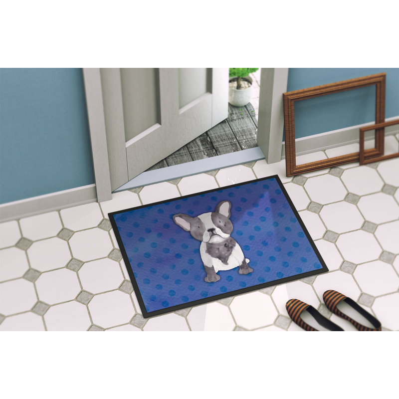 Tapis de porte pour l’extérieur antidérapant bouledogue polkadot, Rectangle 1 pi 6 po x 2 pi 3 po