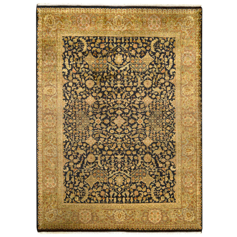 Tapis noir noué à la main de haute qualité