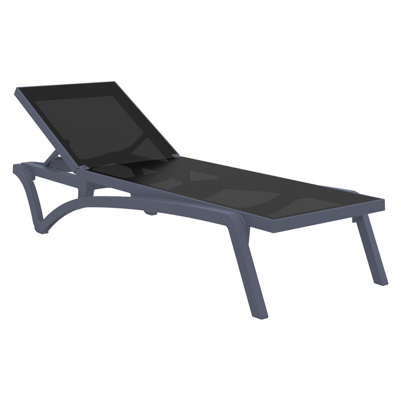 76" Long Reclining Single Chaise, Dark Gray/Black