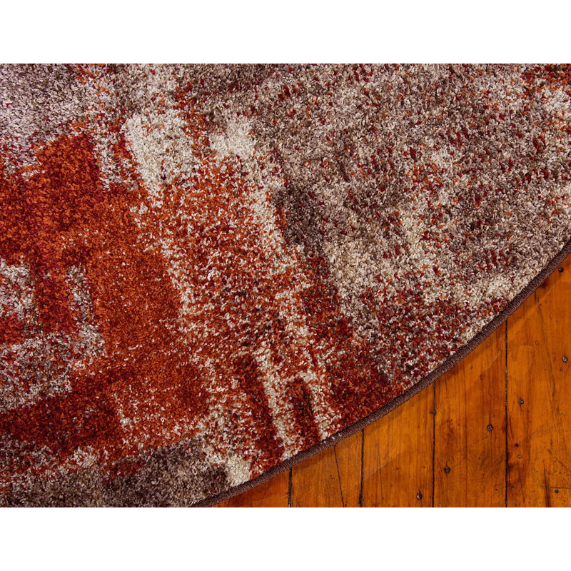 Tapis beige / brun / bourgogne Shively, Rond 3 pi 3 po