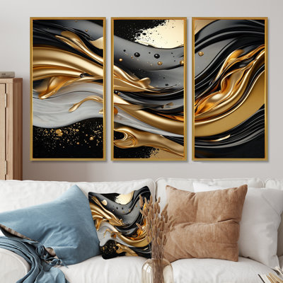 Fractal Waves Of Dark Golden Fusion I - Abstract Modern Waves, impression d'art mural