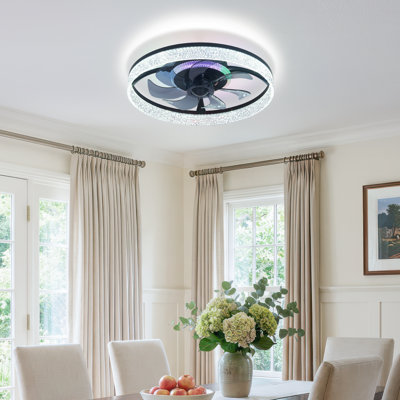Ventilateur de plafond encastré 18,8 po RVB avec lumières, ventilateur de plafond avec abat-jour rond, télécommande à 6 vitesses, DEL à intensité variable pour la chambre à coucher et les espaces de vie