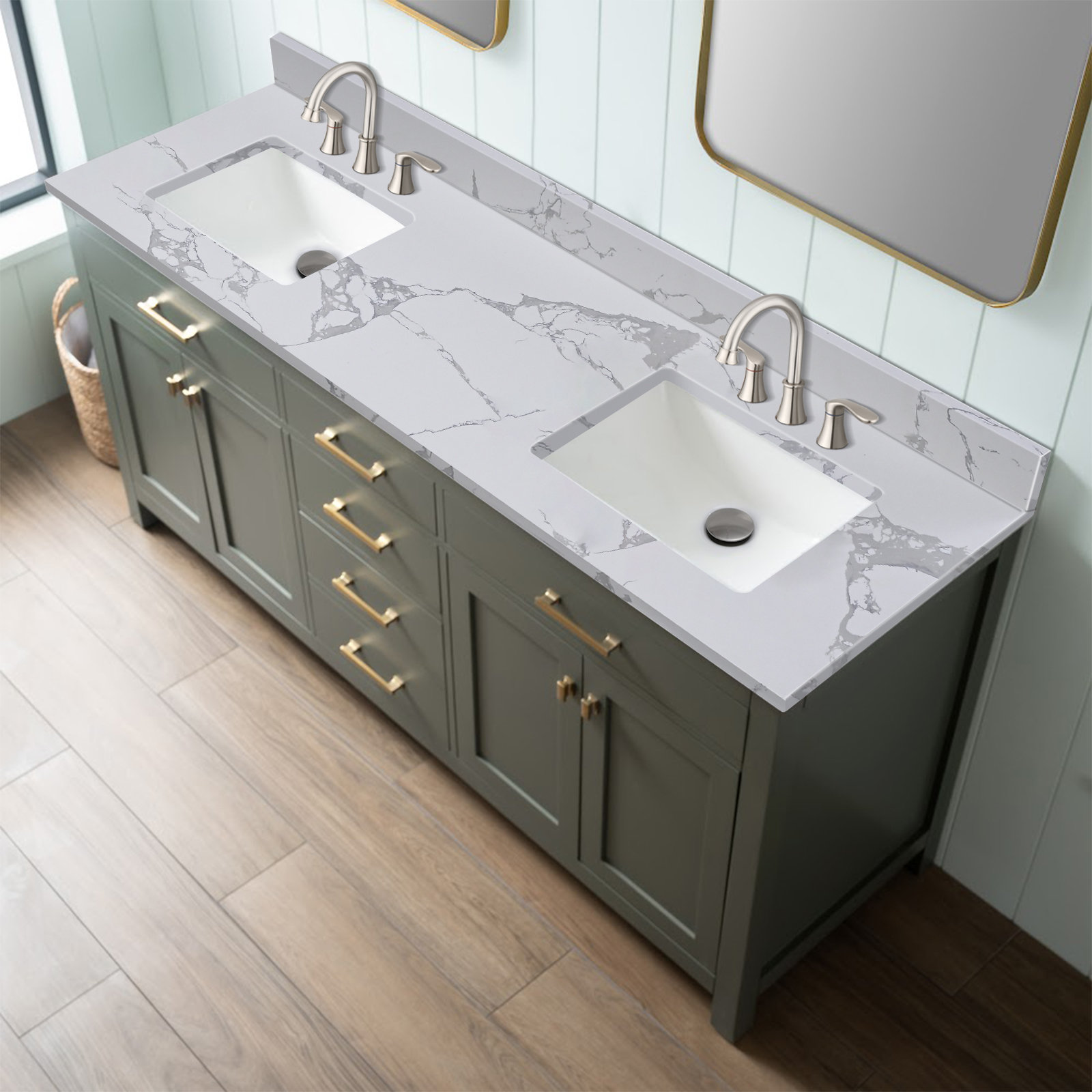 RENIST 73'' Engineered Stone Double Bathroom Countertop with Sinks