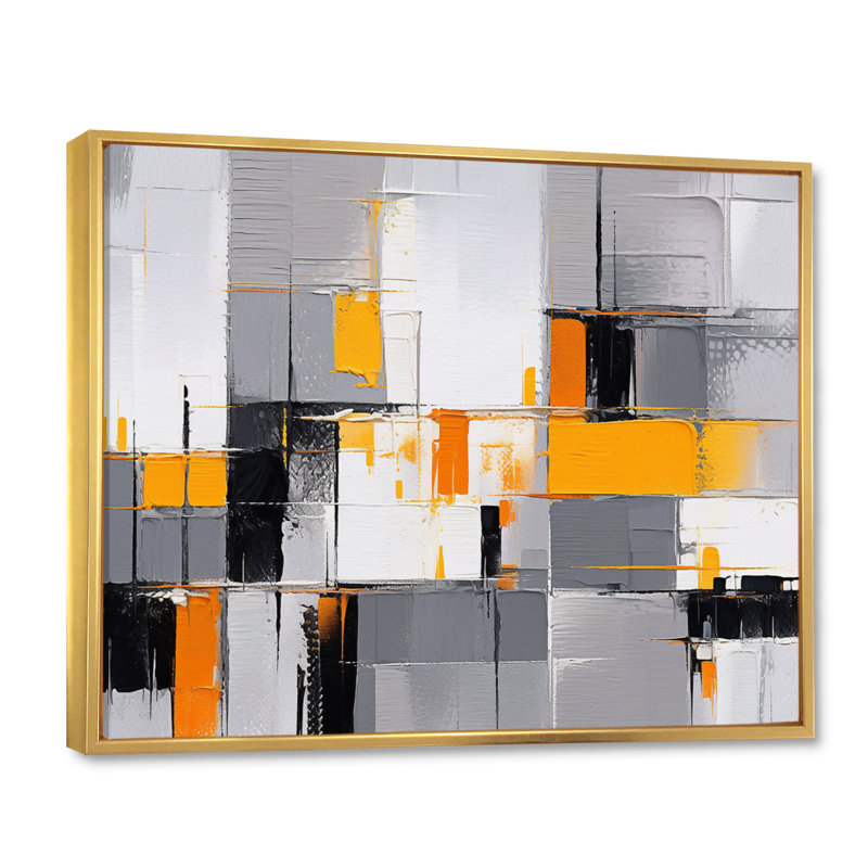 Rayures jaunes et grises sur toile, Cadre flottant doré, H 12 po x l 20 po x P 1 po