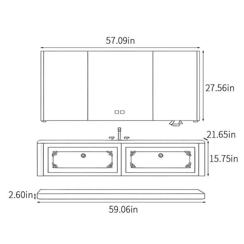 American-style light luxury bathroom cabinet, Light Gray, 18.35" H x 59.06" W x 21.65" D