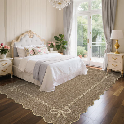 Scalloped Bow Washable Rug for Nursery Bedroom and Hallway