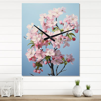 Apple Blossom Monochromatic Elegance X - Floral Wall Clock