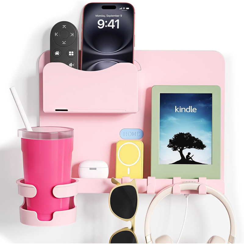 Pink Floating Bedside Storage Shelf