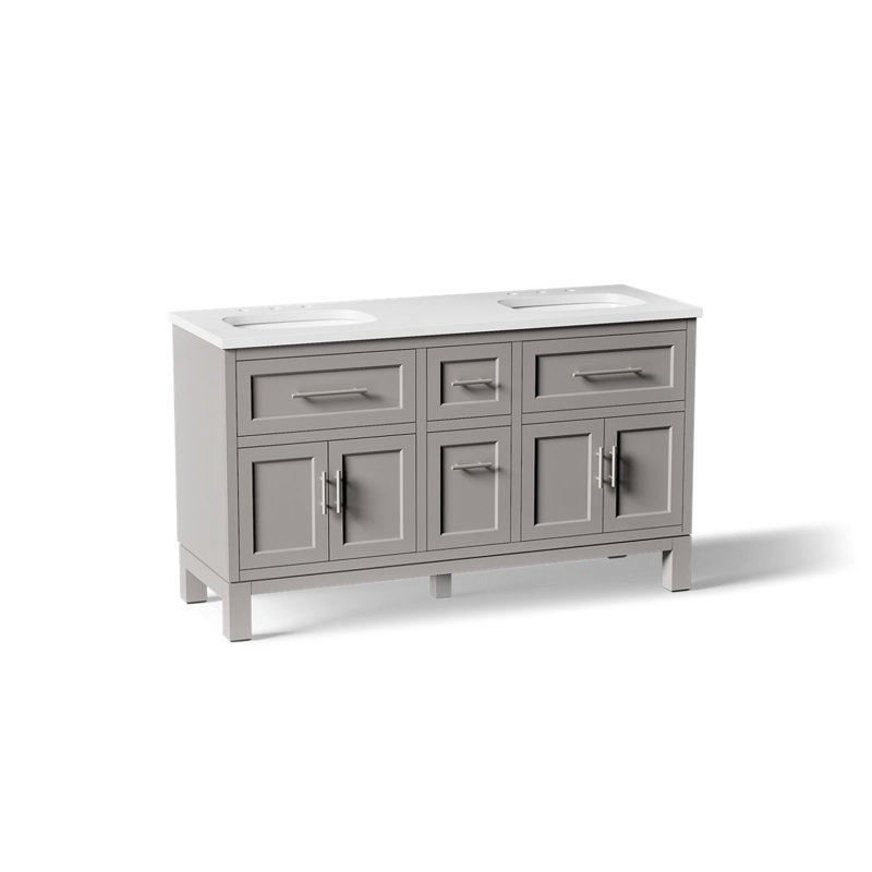 Quo 73'' Wall Mounted Single Bathroom Vanity with Solid Wood Top, Mohair Gray, 61"