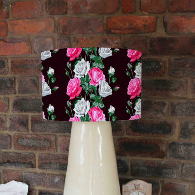 Pink And White Flowers 25cm H Cotton Drum Lamp Shade ( Uno )