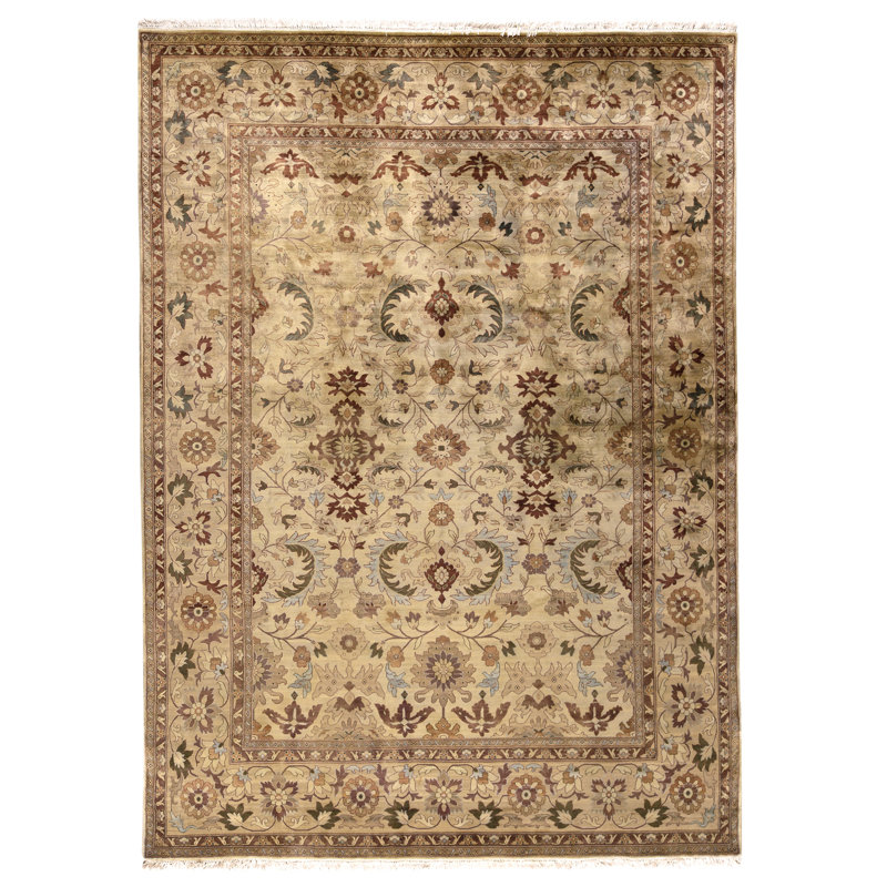 Tapis crème et doré de haute qualité noué à la main