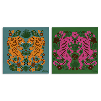 "Eclectic Twin Tigers", ensemble de 2 toiles murales par Carrie Cantwell