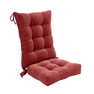 Double Fixation Non-Slip Rocking Chair Cushion - High Rebound foam Filled Corduroy Flower Seat & Back Pad for Study, Bedroom & Porch (Burgundy)