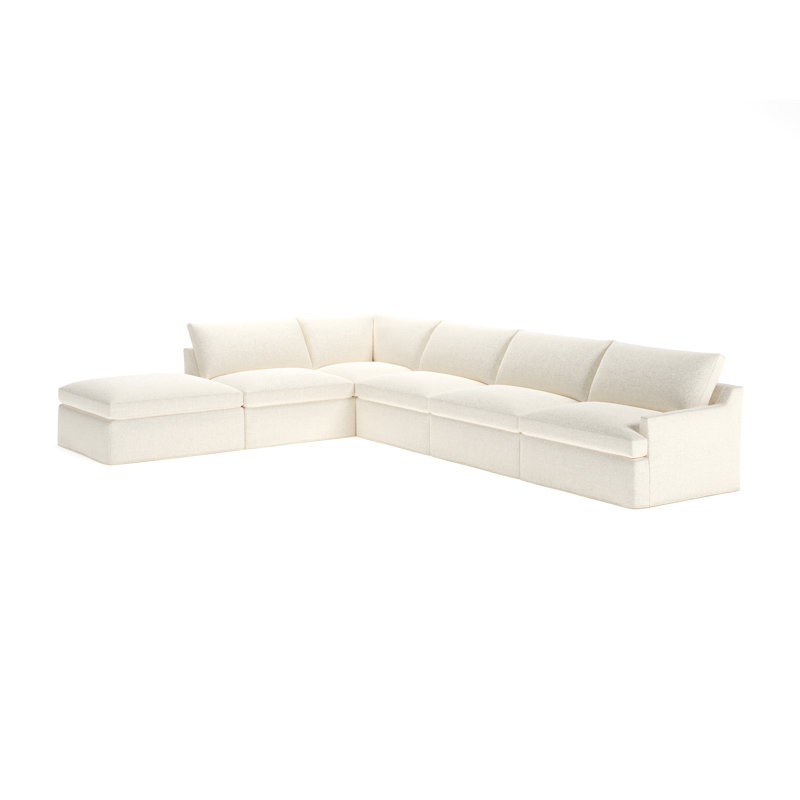 Canapé modulaire 6 pièces Wrenley, Tissu performance bouclé Davis Pearl, Orienté à gauche (vu de face)