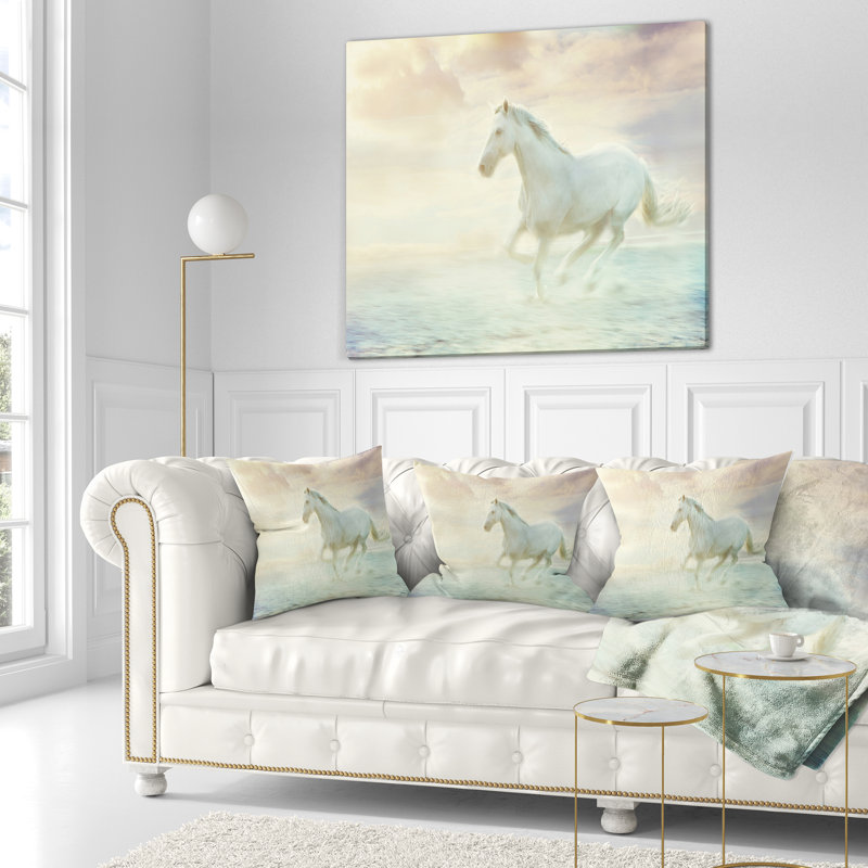 Cheval blanc fantaisie - coussin imprimé animal, 18 po x 18 po, Coussin décoratif