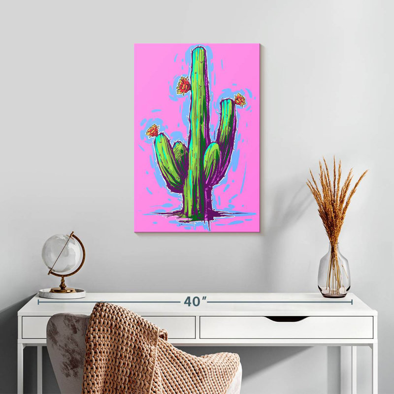 Harnek cactus sur rose vif, H 24 po x l 16 po