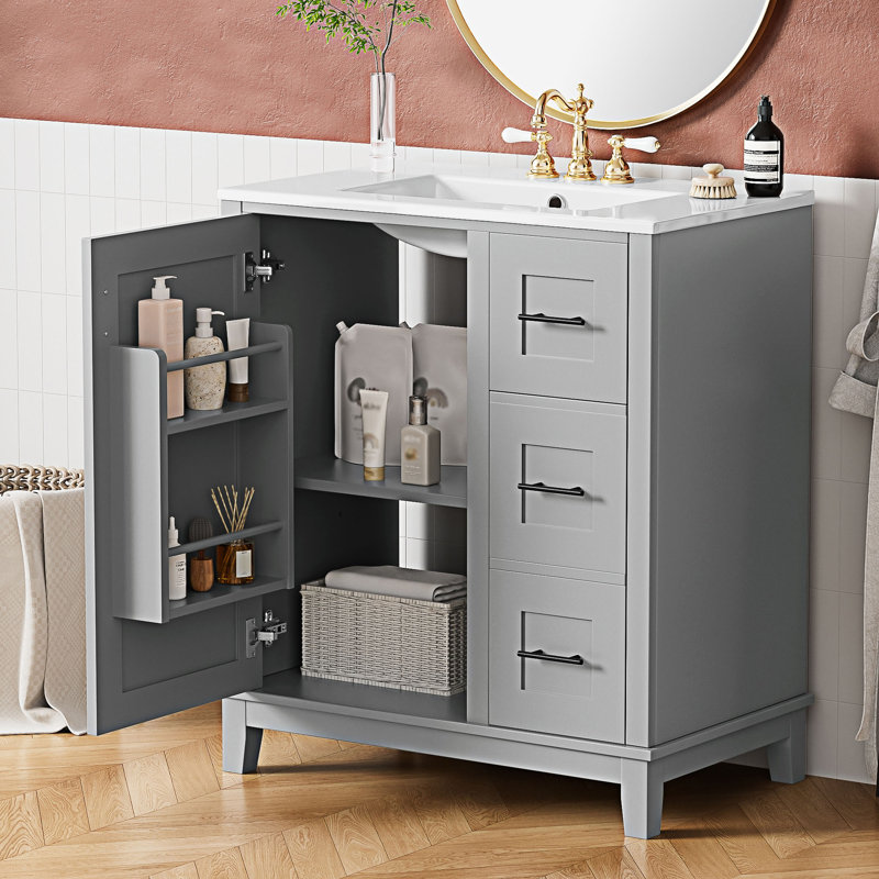 Bathroom Vanity With Ceramic Sink, Gray