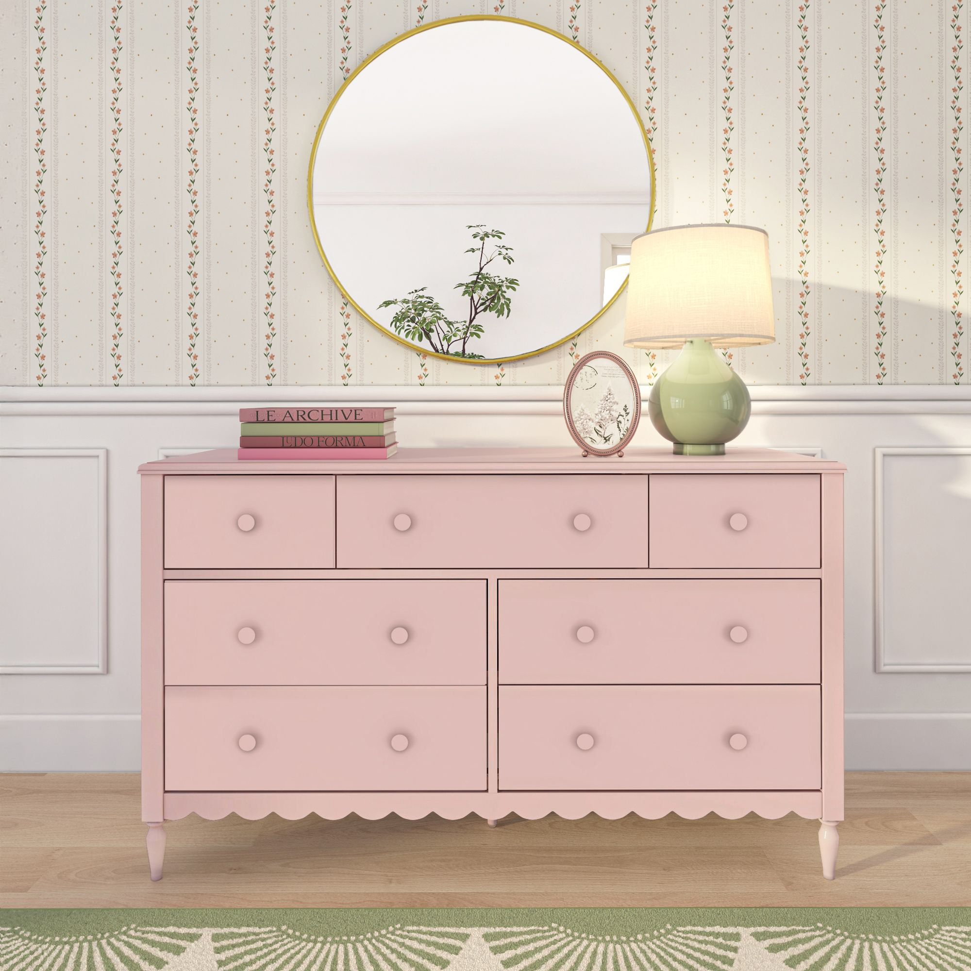 Charlotte 7 Drawer Dresser, Pecan, Blossom Pink