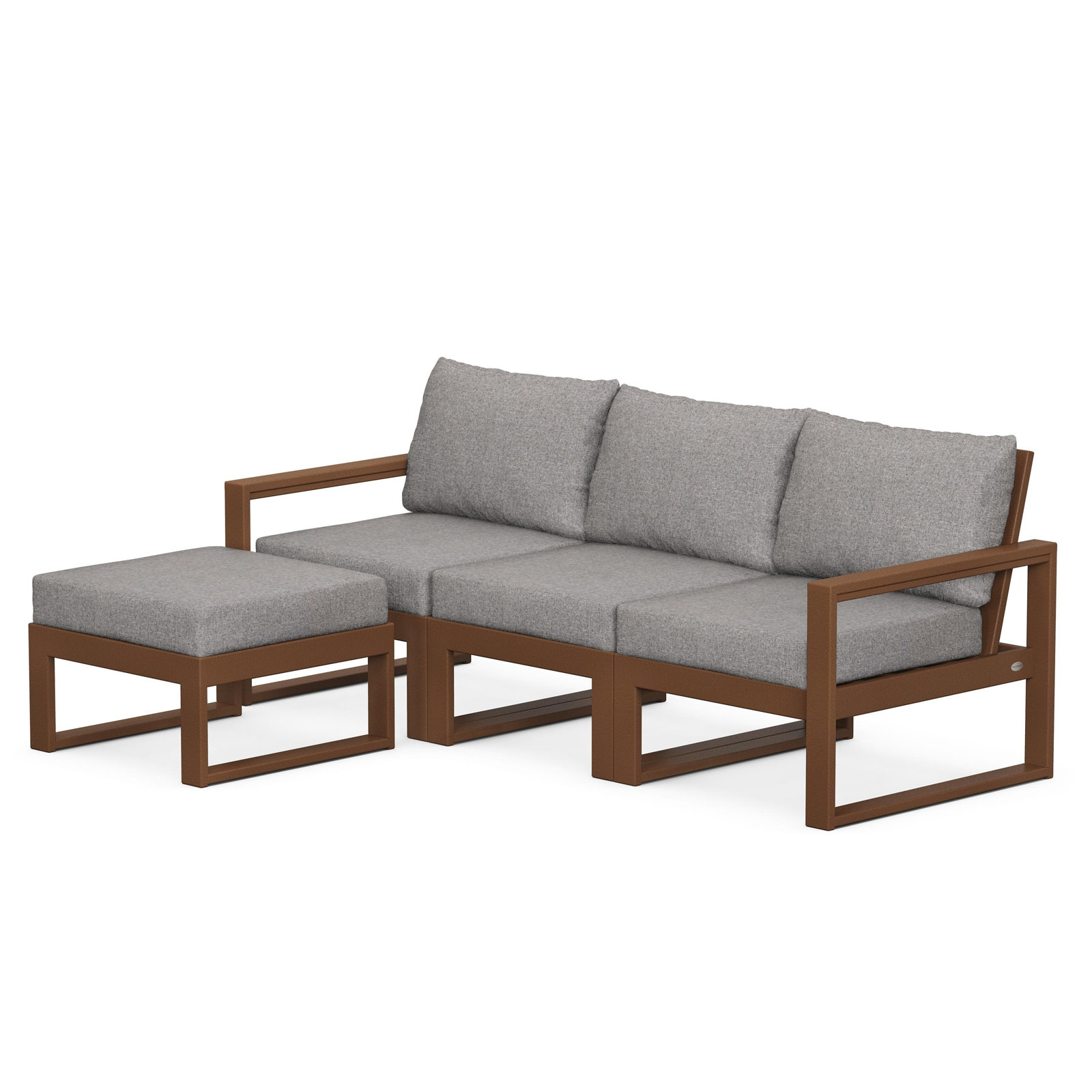 POLYWOOD EDGE Modular Deep Seating Set with Ottoman, Gray Mist, Teak
